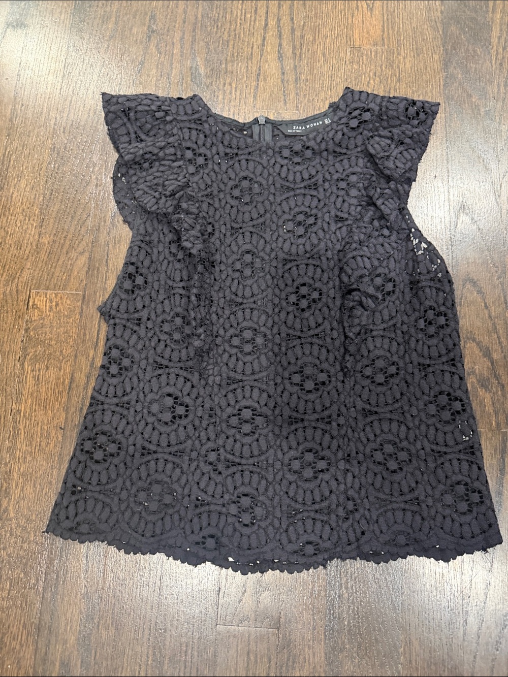 Zara Black Crochet Lace Cap Sleeve Camisole size S/M
